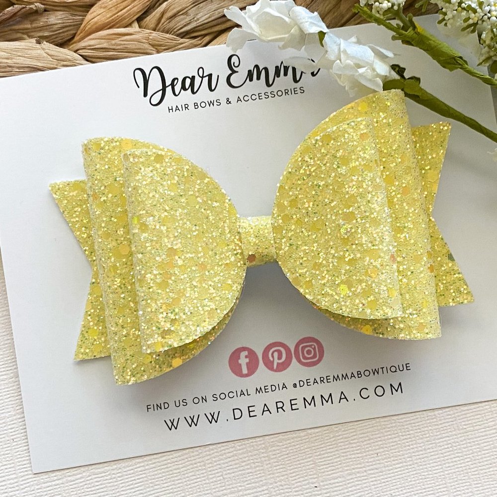Yellow Rain Chunky Glitter Hair Bow
